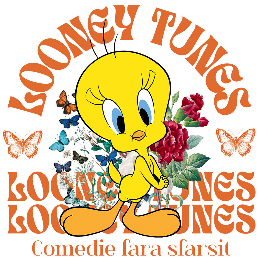 Desene Animate - Sticker Cu Tweety – darul florilor Adeziv, Vinyl,  cu Margini Albe, PVC Vinyl 
