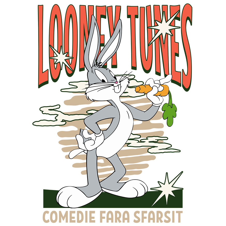 Desene Animate - Sticker Cu Bugs Bunny si morcovul cel mare Adeziv, Vinyl,  cu Margini Albe, PVC Vinyl 