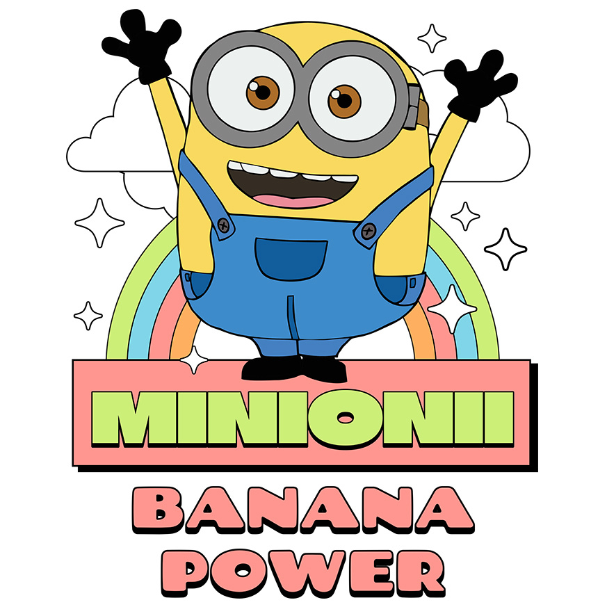 Desene Animate - Sticker Cu Minionul în Lumea Veseliei Adeziv, Vinyl,  cu Margini Albe, PVC Vinyl 