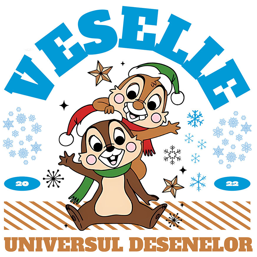 Desene Animate - Sticker Cu Chip și Dale: Crăciunul Începe Cu Zâmbete și Eșarfe Adeziv, Vinyl,  cu Margini Albe, PVC Vinyl 