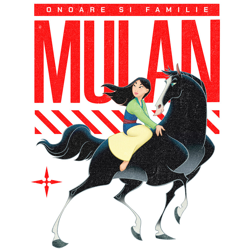 Desene Animate - Sticker Cu Mulan - Eroina in miscare Adeziv, Vinyl,  cu Margini Albe, PVC Vinyl 