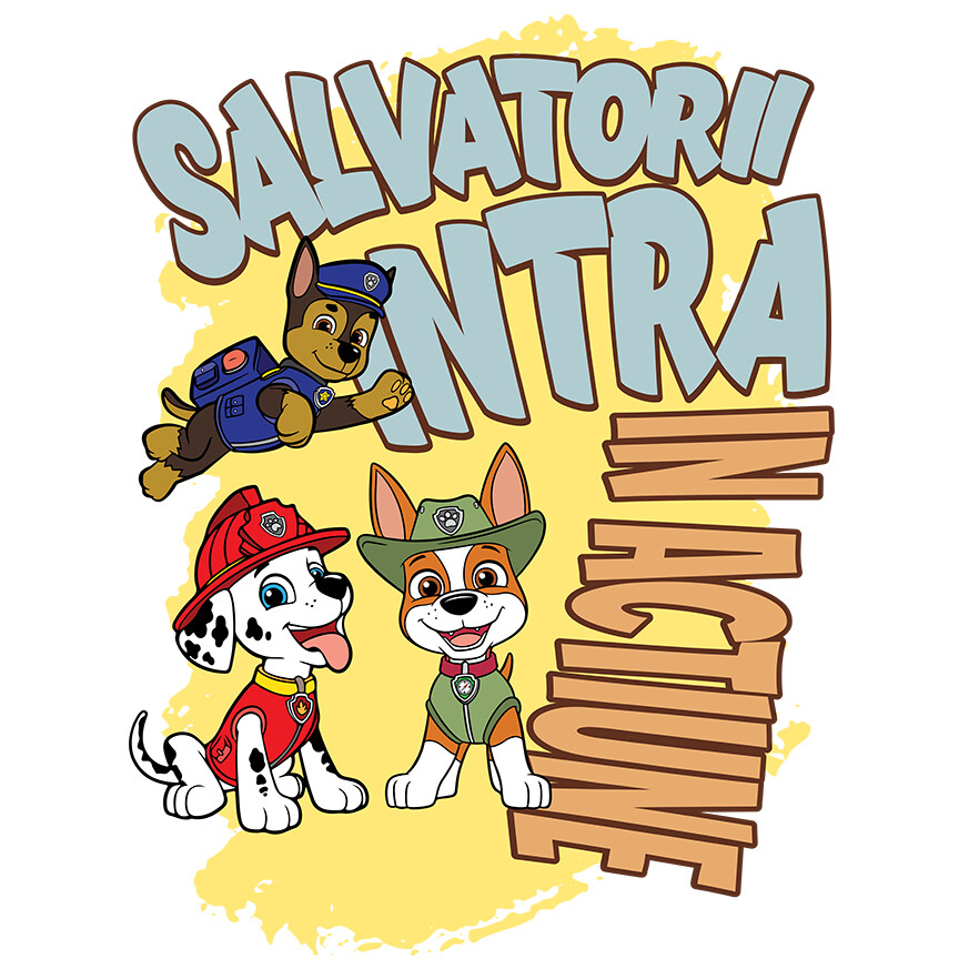 Sticker Personalizat - Sticker Cu Patrula Catelusilor Chase, Marshall și Rocky - Salvatori curajoșsi, solutii rapide Adeziv, Vinyl,  cu Margini Albe, PVC Vinyl 