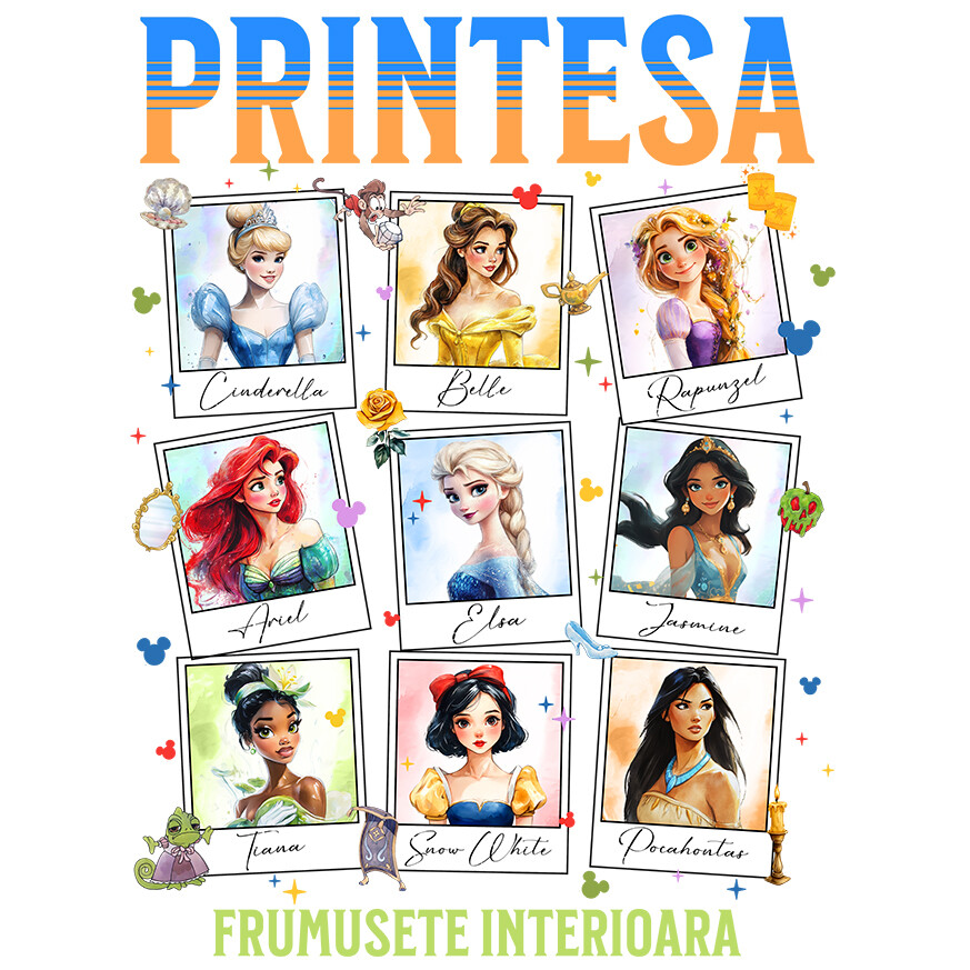 Sticker Personalizat - Sticker Cu Printesa - Printesele Fermecate: Magie si Poveste Adeziv, Vinyl,  cu Margini Albe, PVC Vinyl