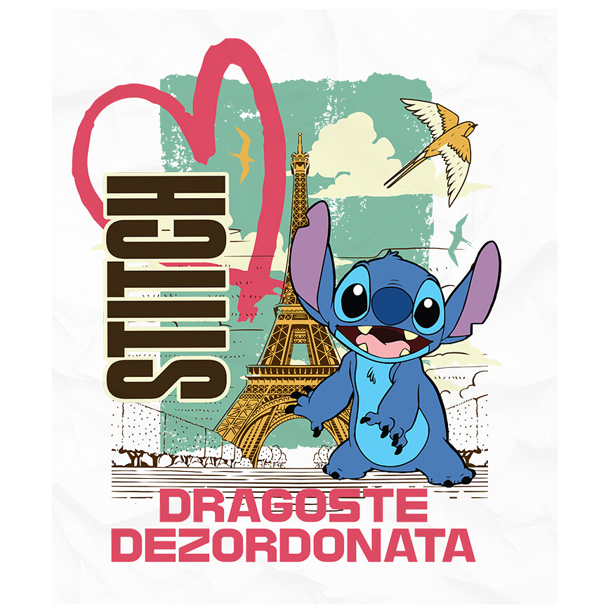 Sticker Personalizat - Sticker Cu Stitch in Vacanta la Paris Adeziv, Vinyl,  cu Margini Albe, PVC Vinyl 