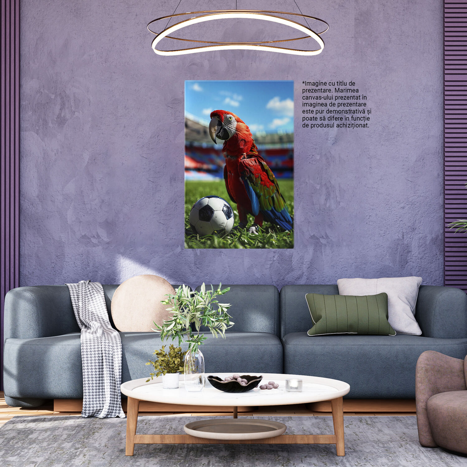 Tablou Canvas Papagal Jucând Fotbal cu Mingea Alb-Roșie | Artă Digitală, Marime 40x25CM [3]