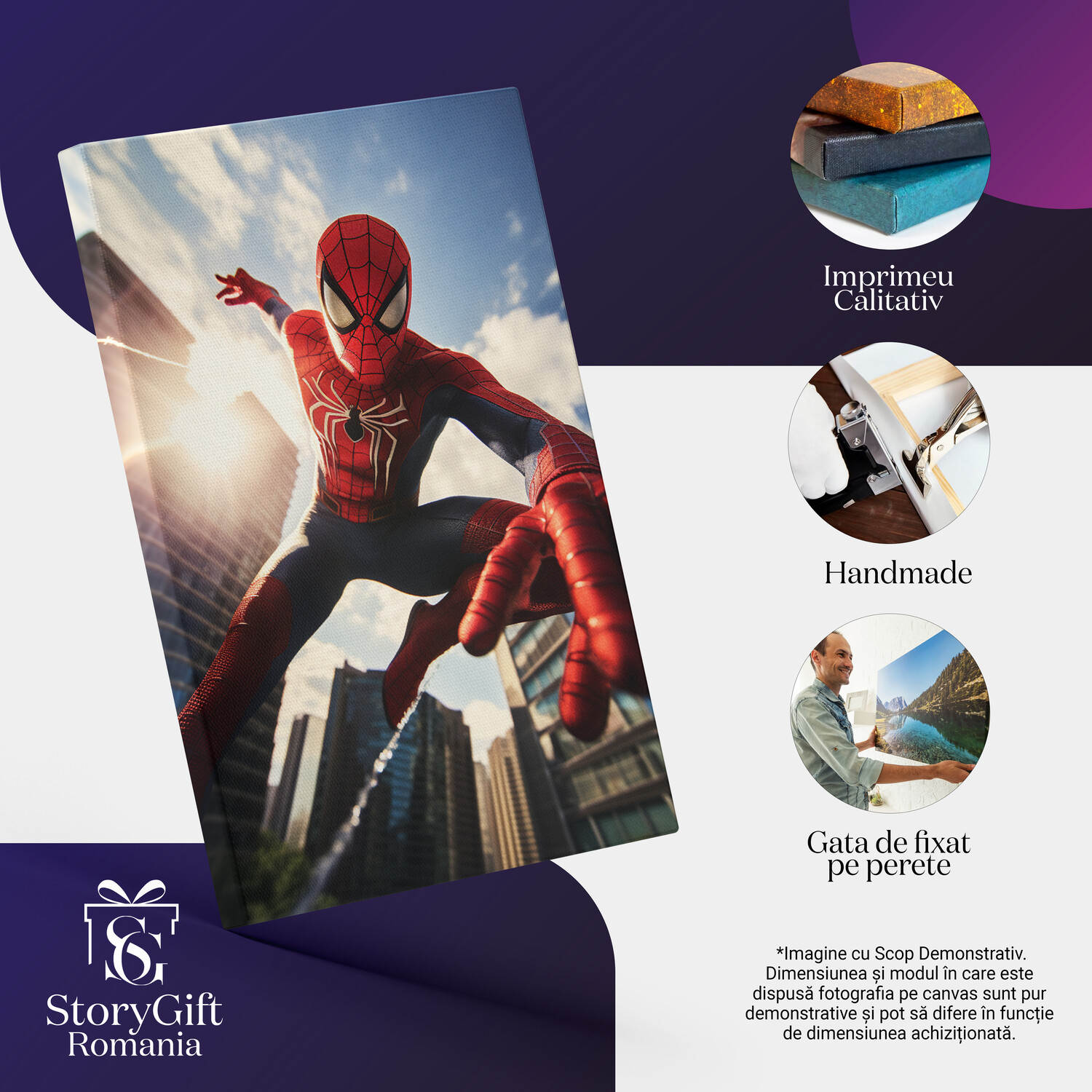 Tablou Canvas cu Portretul lui Spiderman în Săruturi între Zgârie-Nori, Marime 40x25CM [2]