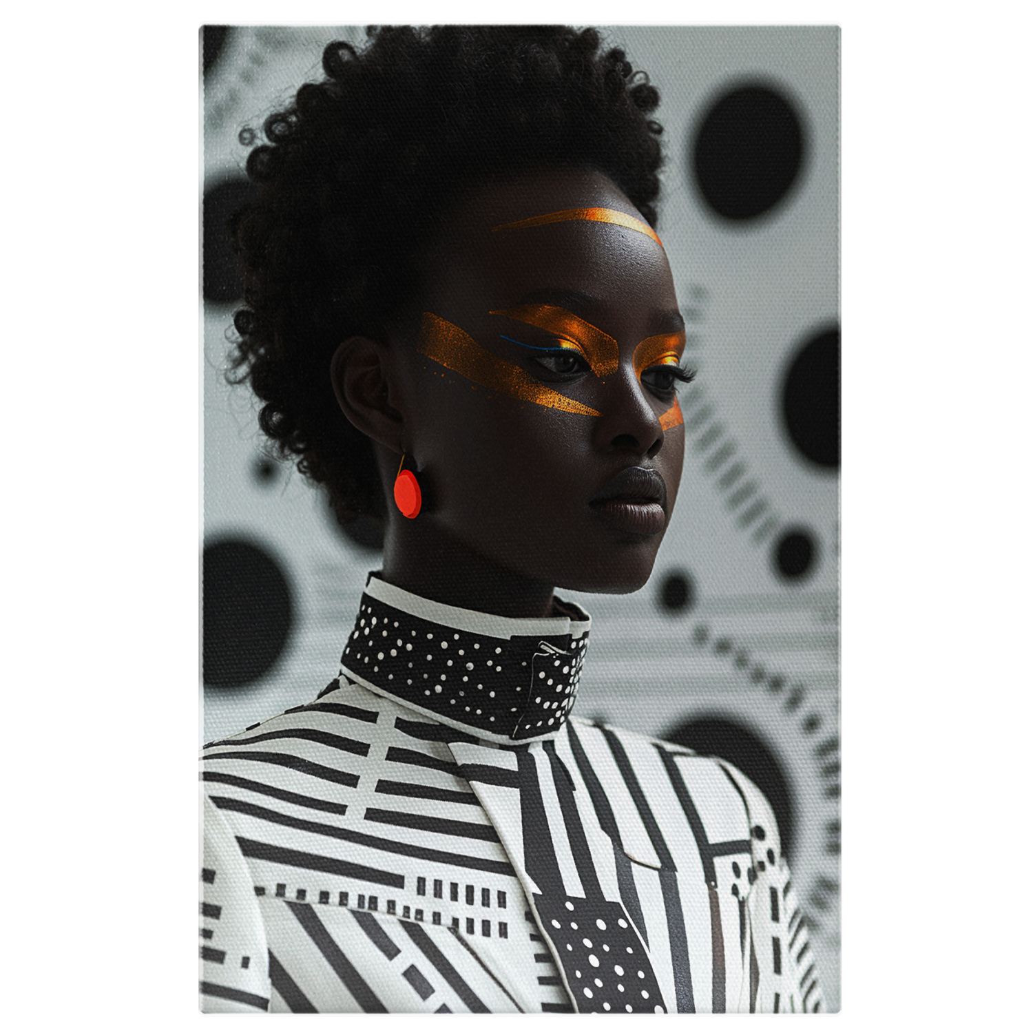 Tablou Canvas Black Elegance cu Părul Scurt Creț, Marime 40x25CM