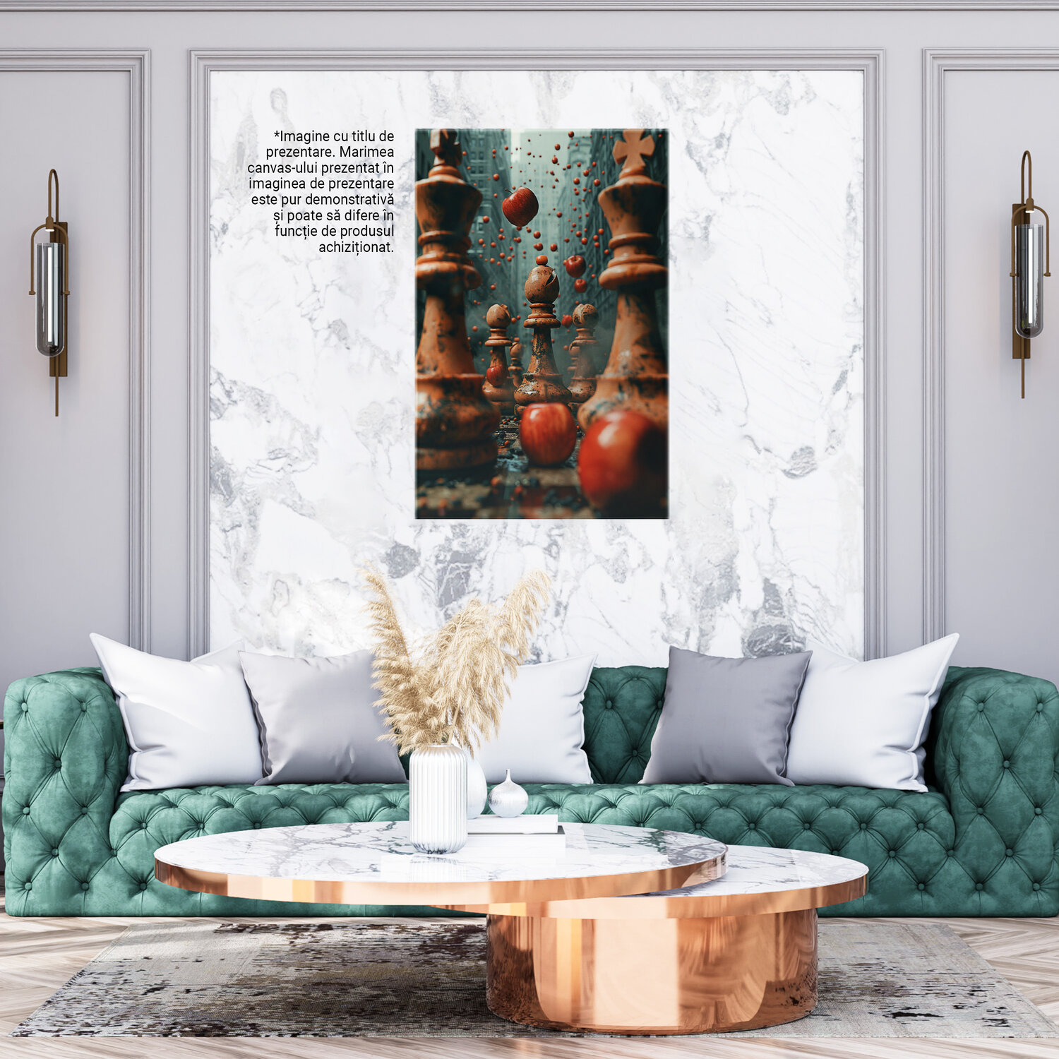 Tablou Canvas The City of Chess | Pictură Digitală cu Piese de Șah și Mere Roșii, Marime 40x25CM [3]