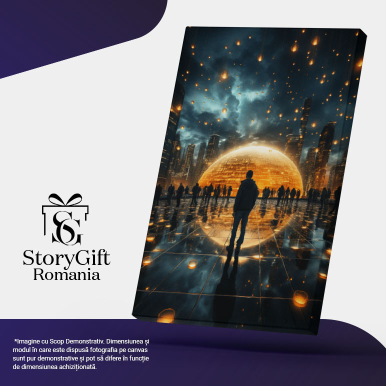 Tablou Canvas:  Oras al viitorului - grup de oameni sfere  Pictura Digitala 40x25CM [4]