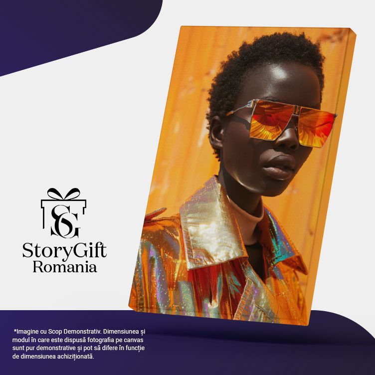 Tablou Canvas  Black Female cu Ochelari de Soare si Parul Scurt Brunet cu Buzele Mari in Jacheta Lucioasa  , Pictura Digitala 40x25CM [4]