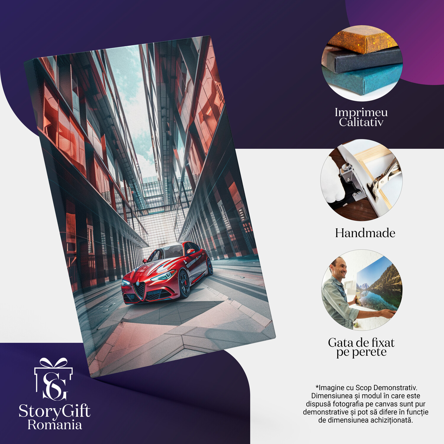 Alfa Romeo GTA Roșie Parcata între Clădiri cu Geamuri-Oglindă – Pictură Digitală, Marime 40x25CM [2]