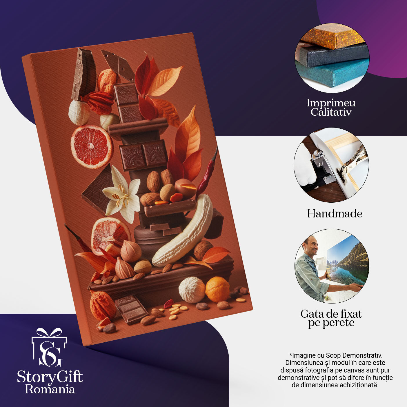 Tablou Canvas  Piramida Apetisanta din Fructe si Ciocolata Decorata cu Floricele si Frunze cu Ardei Iuti Rosii , Pictura Digitala 40x25CM [2]