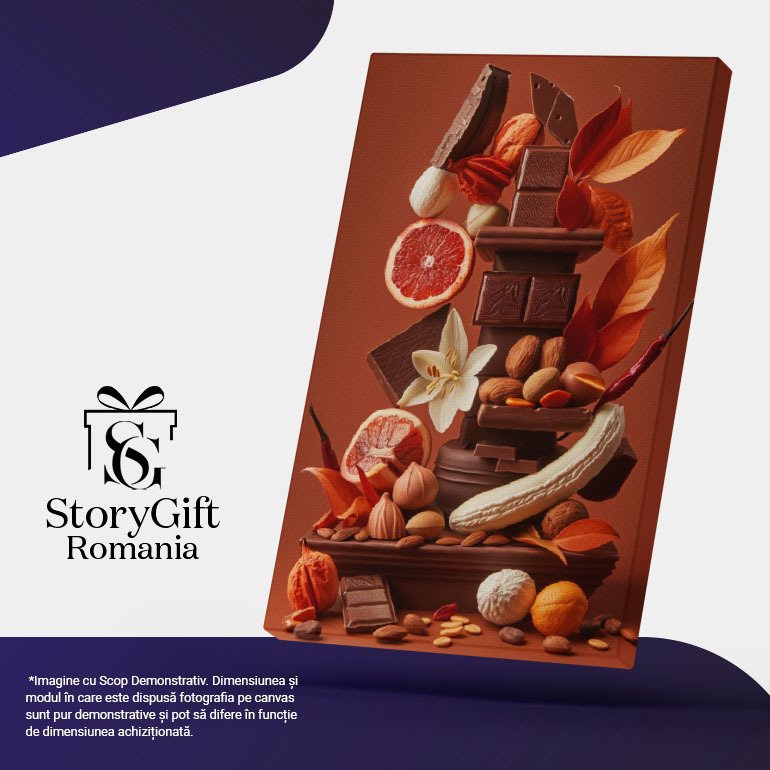 Tablou Canvas  Piramida Apetisanta din Fructe si Ciocolata Decorata cu Floricele si Frunze cu Ardei Iuti Rosii , Pictura Digitala 40x25CM [4]