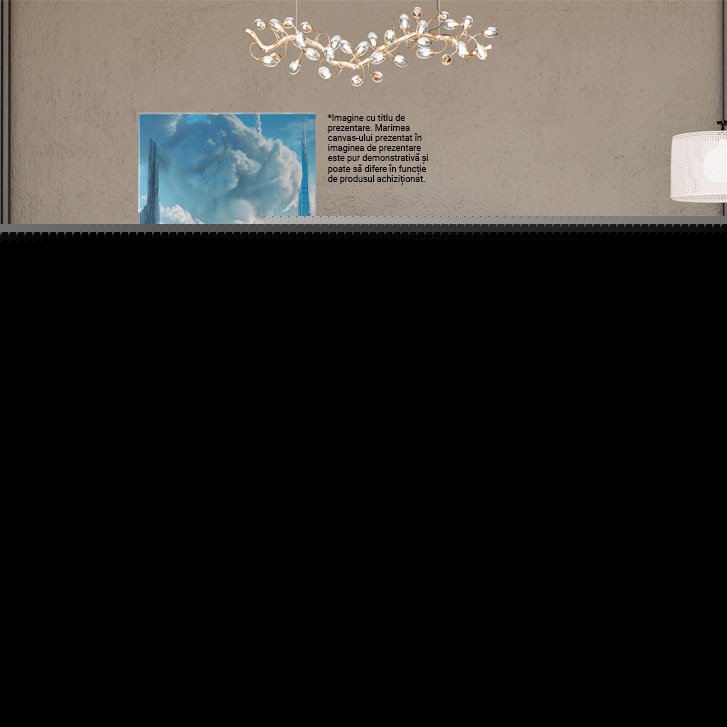 Tablou Canvas  Rosia Motocicleta Asezata in Mijlocul Drumului cu Cladirile Inalte si Nori Pufosi pe Cerul Senin , Pictura Digitala 40x25CM [1]