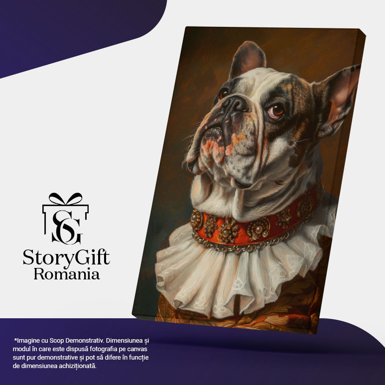 Tablou Canvas  Catelul Suparat cu Ochii Maro si Blana Alba-Maronie cu Zgarda Imbracat in Costum Elgenat , Pictura Digitala 40x25CM [4]