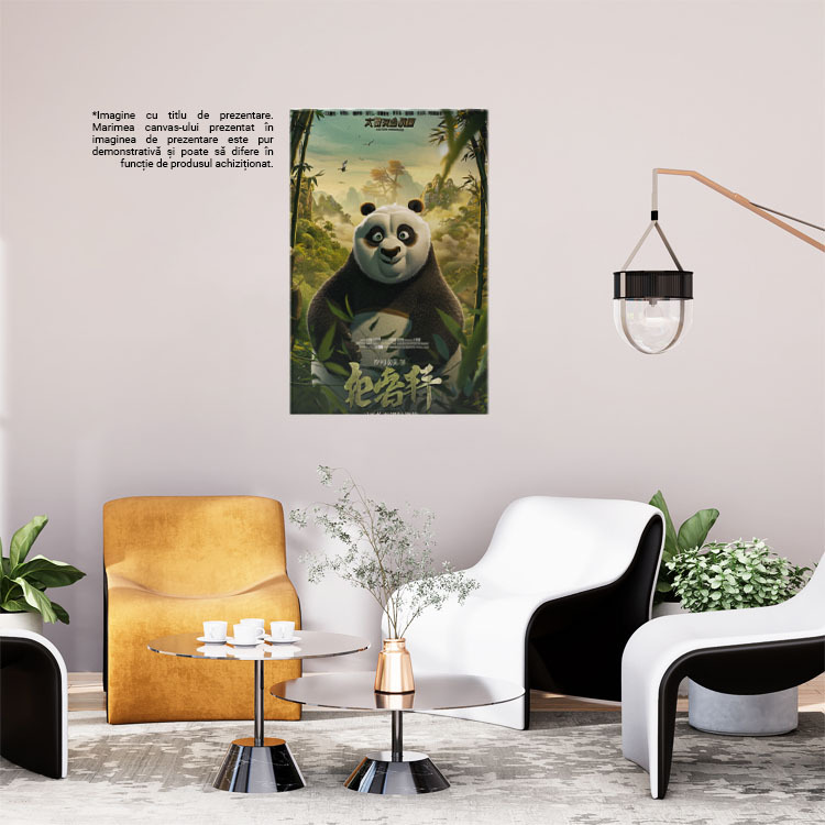 Tablou Canvas  Filmul Kung Fu Panda, Ursul Panda cu Ochii Stralucitori Bucuros in Natura si Urechile Mici , Pictura Digitala 40x25CM [1]