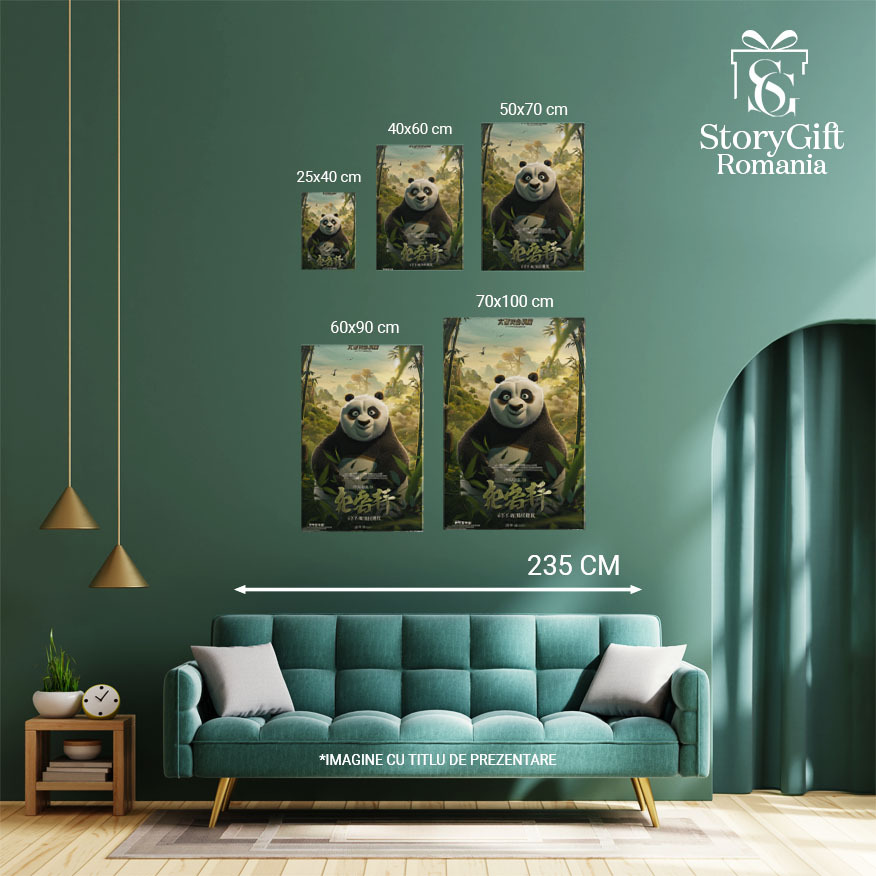 Tablou Canvas  Filmul Kung Fu Panda, Ursul Panda cu Ochii Stralucitori Bucuros in Natura si Urechile Mici , Pictura Digitala 40x25CM [3]