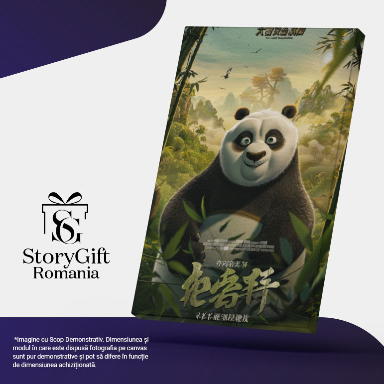 Tablou Canvas  Filmul Kung Fu Panda, Ursul Panda cu Ochii Stralucitori Bucuros in Natura si Urechile Mici , Pictura Digitala 40x25CM [4]