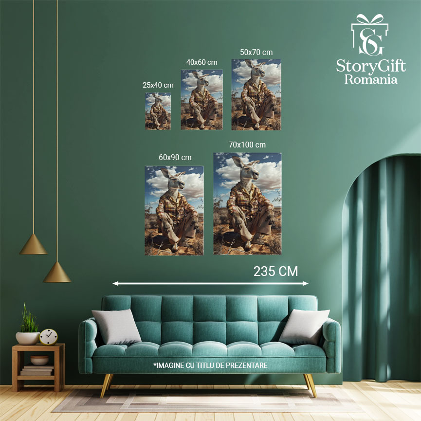 Tablou Canvas  Bunicul Cangur in Camasa cu Carouri si Pantaloni Bej sta si se Odihnesc pe Pamant cu Privire Suparata , Pictura Digitala 40x25CM [3]