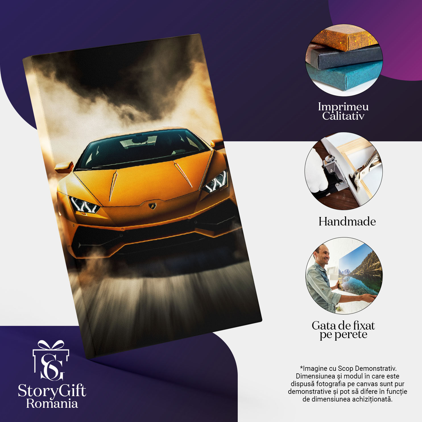 Tablou Canvas:  Lamborgini galben accelerand - praf off-road Pictura Digitala 40x25CM [2]