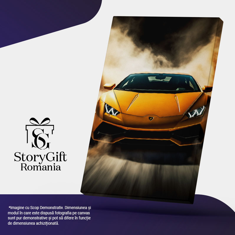 Tablou Canvas:  Lamborgini galben accelerand - praf off-road Pictura Digitala 40x25CM [4]