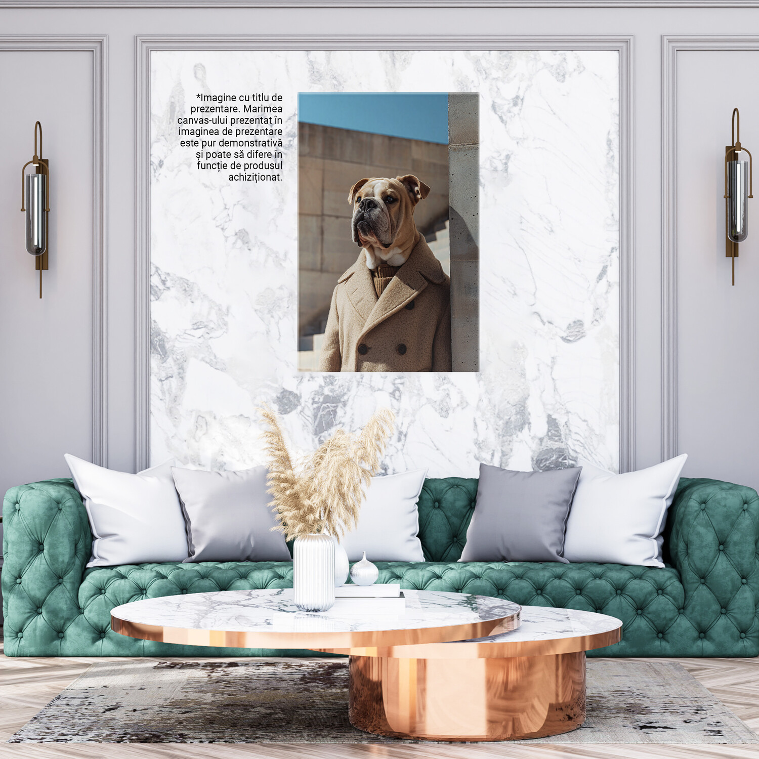 Cățel în Ținută Posh - Tablou Canvas cu Expoziție Fastuoasă de Modă Canină, Marime 40x25CM [3]