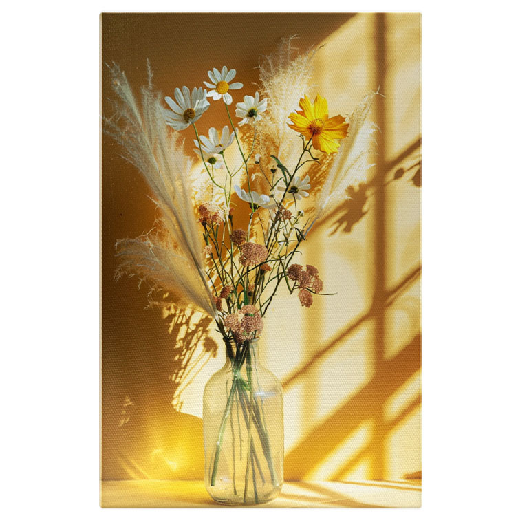 Flori - Tablou Canvas Armonia Formelor Vaza cu Flori în Lumina Dimineții Flori cu Tulpini Lungi , Pictura Digitala 40x25CM