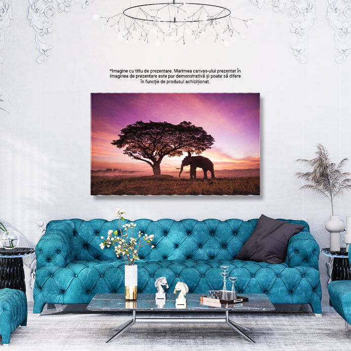 Tablou Canvas Elefant la Rasarit in Thailanda agricultura, animal, asia, cambodgia, camp, rasarit, crepuscul, elefant, fermier, hrani, camp 1784 40x25CM [2]