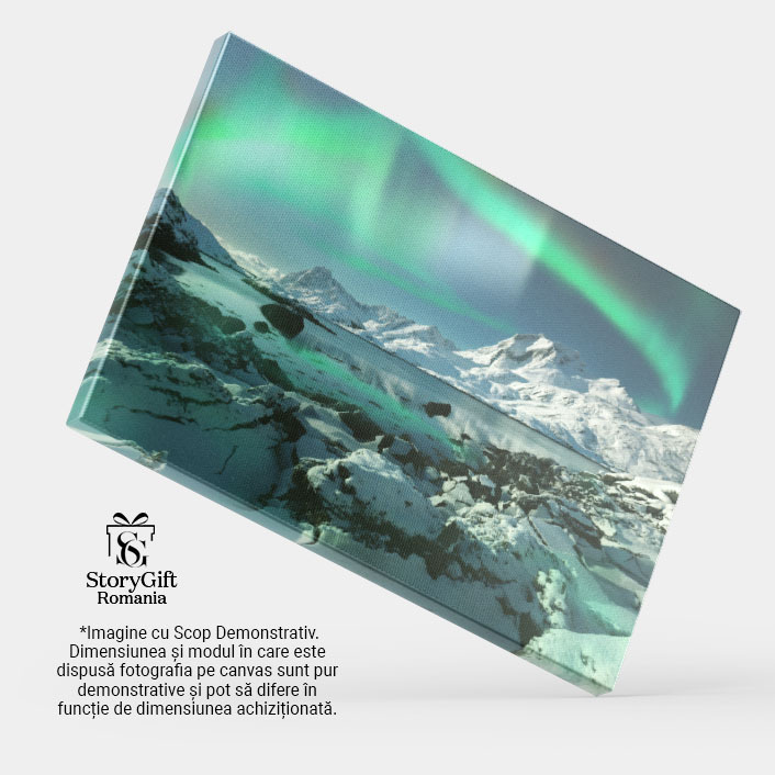 Tablou Canvas Priveliste de Iarna la Sundstraumen Strait in Noapte Norvegia, Iarna, Apa, Munti, Noapte 1885 40x25CM [3]