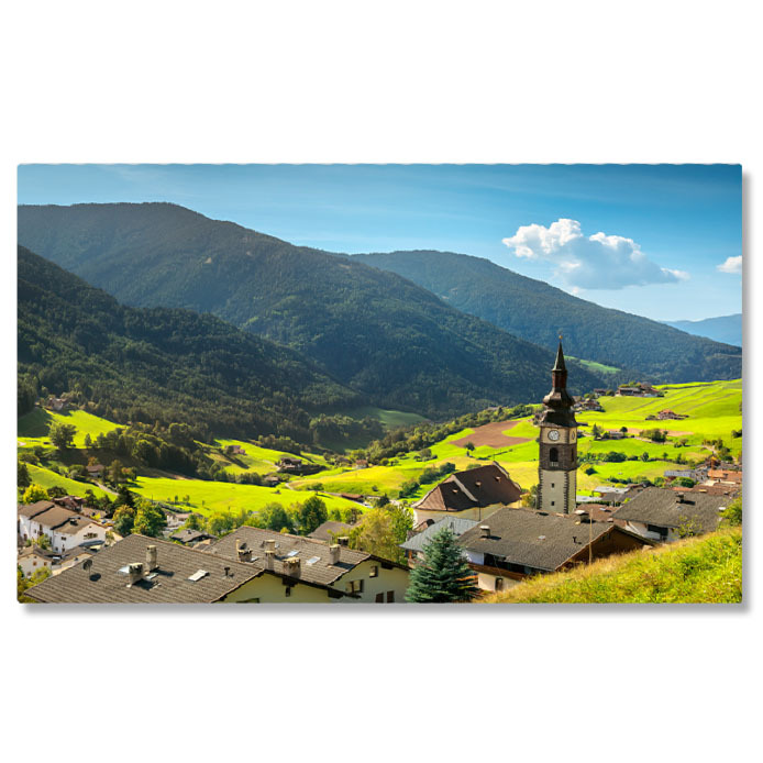 Peisaj - Tablou Canvas Valea Funes, Satul San Pietro si Biserica Funes, Vale, Peisaj Rural, San Pietro, Biserica. 2098 40x25CM