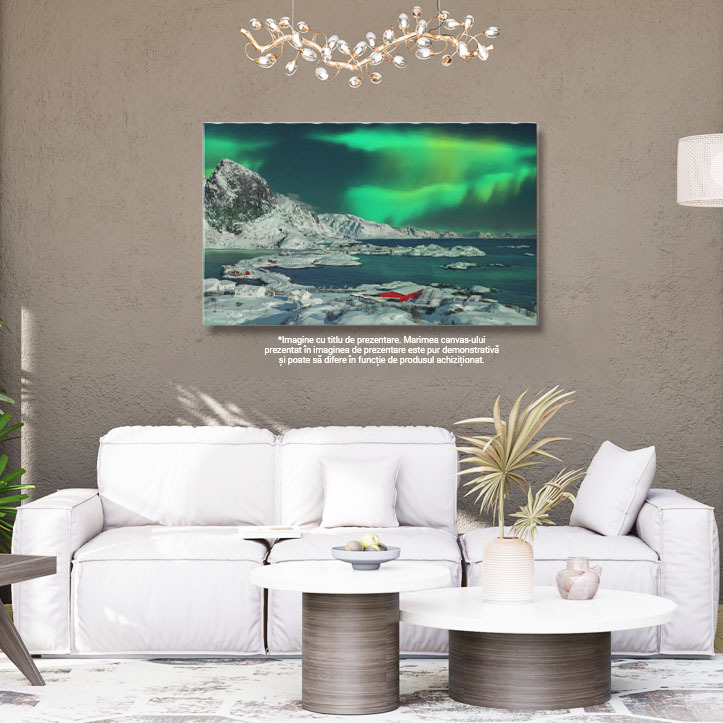 Tablou Canvas Satul Hamnoy si Podul vazute de pe Insula Olenilsoya peisaj norvegian, sat traditional, pod, natura 2288 40x25CM [2]