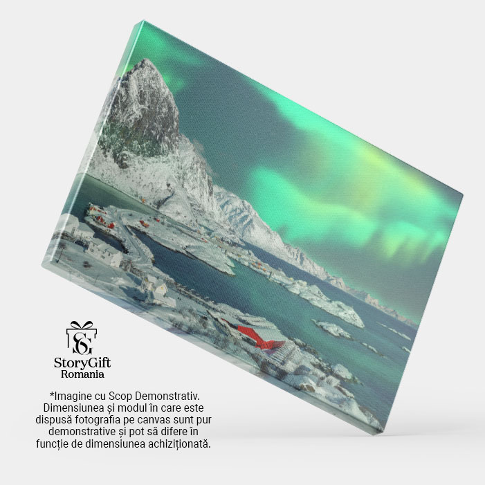 Tablou Canvas Satul Hamnoy si Podul vazute de pe Insula Olenilsoya peisaj norvegian, sat traditional, pod, natura 2288 40x25CM [3]