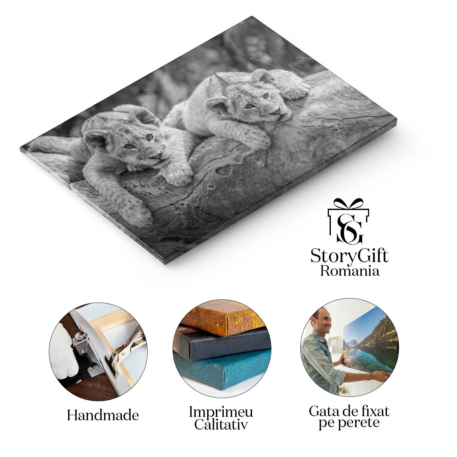 Tablou Canvas Pui de Leu Asezati pe un Trunchi Cazut, Feline, Safari, Natur 2785 40x25CM [1]