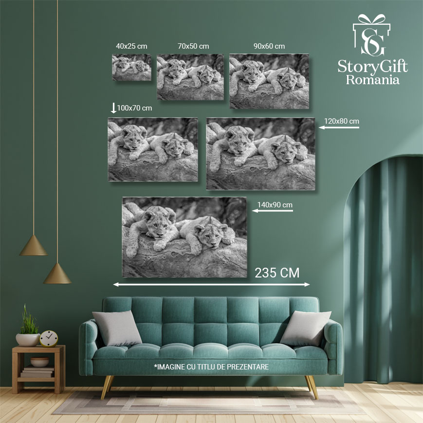 Tablou Canvas Pui de Leu Asezati pe un Trunchi Cazut, Feline, Safari, Natur 2785 40x25CM [4]