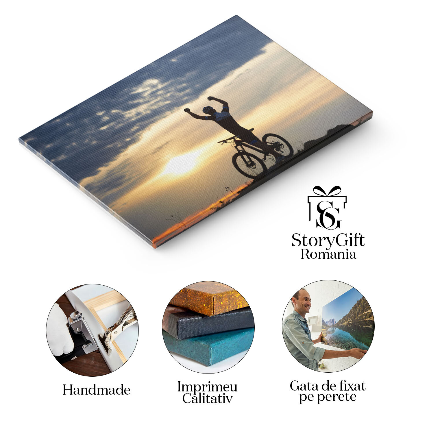 Tablou Canvas Om in Haine Sport si Casca, Langa Bicicleta, Silueta, Bicicleta, Ciclism, Vacanta, Vedere 2898 40x25CM [1]