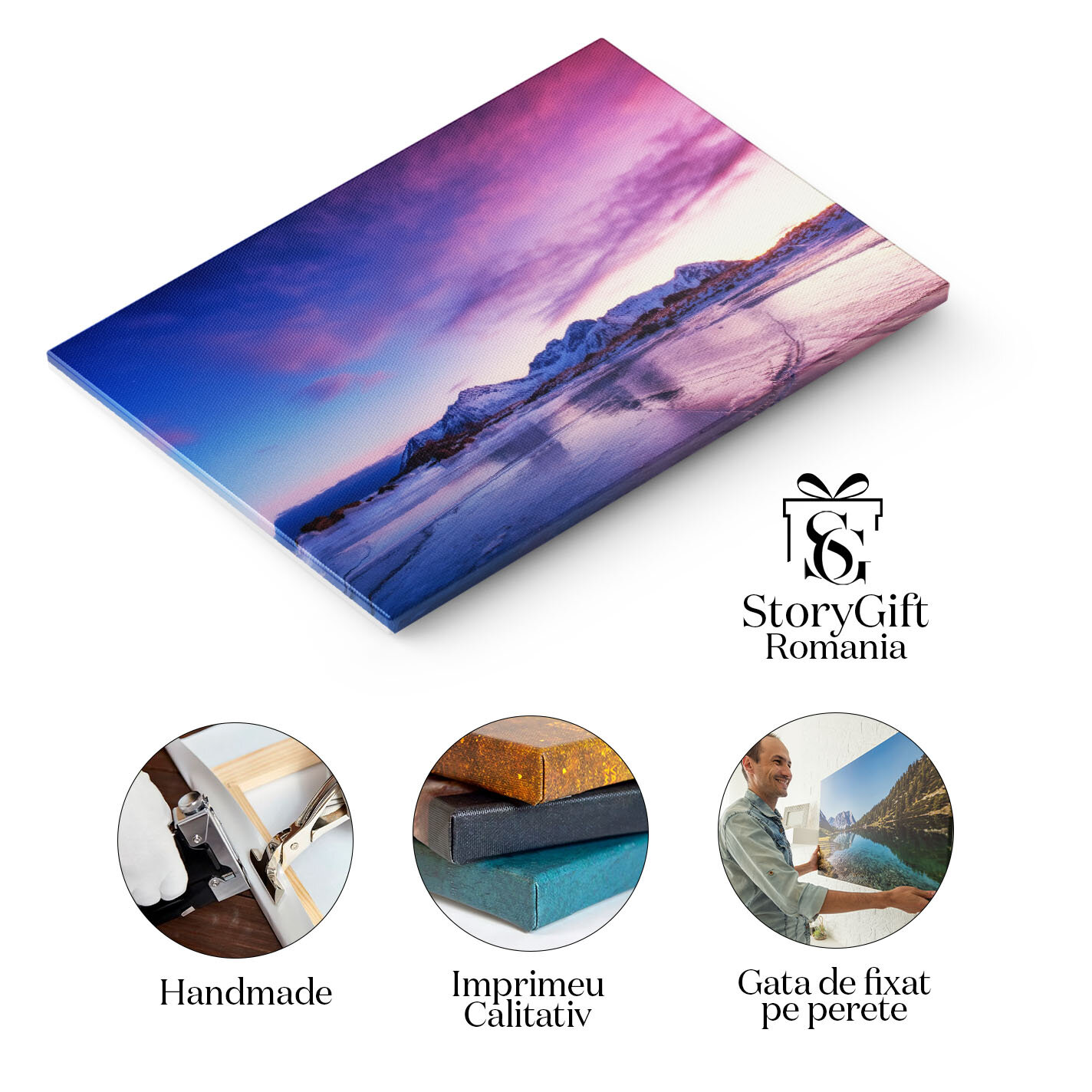 Tablou Canvas Culmea Muntelui si Gheata pe Suprafata Lacului Inghetat, Norvegia, Iarna, Peisaj Montan 3148 40x25CM [1]