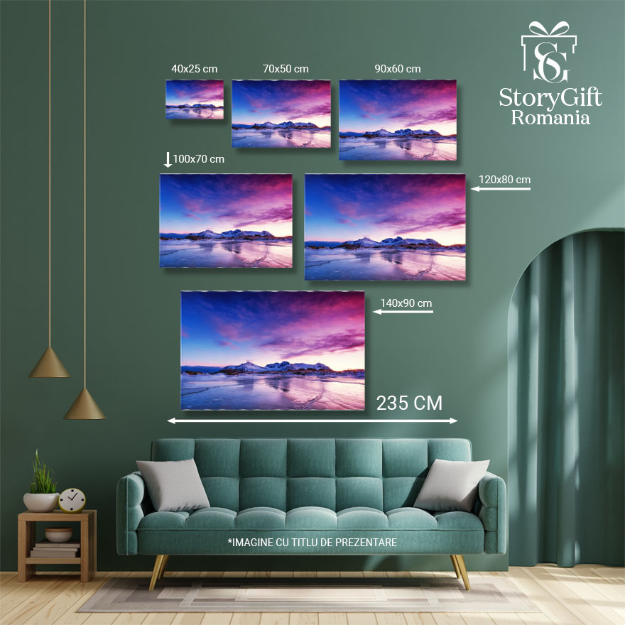 Tablou Canvas Culmea Muntelui si Gheata pe Suprafata Lacului Inghetat, Norvegia, Iarna, Peisaj Montan 3148 40x25CM [4]