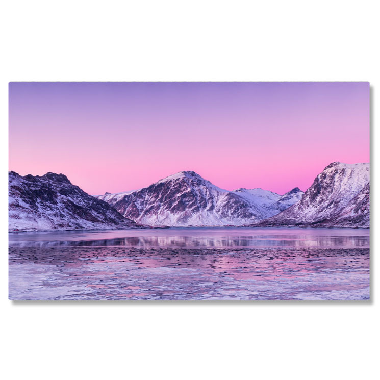 Calea Lactee - Tablou Canvas Culmea Muntelui si Reflectia in Apa Lacului, Norvegia, Gheata, Iarna, Peisaj Montan 3152 40x25CM