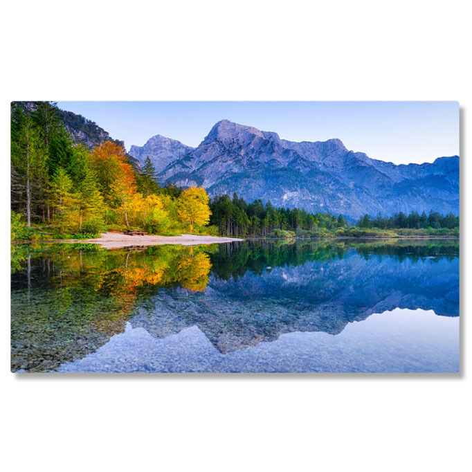 Peisaj - Tablou Canvas Munti si Reflectii pe Suprafata Apei, Peisaj Montan, Calatorie, Panorama, Padure 3184 40x25CM