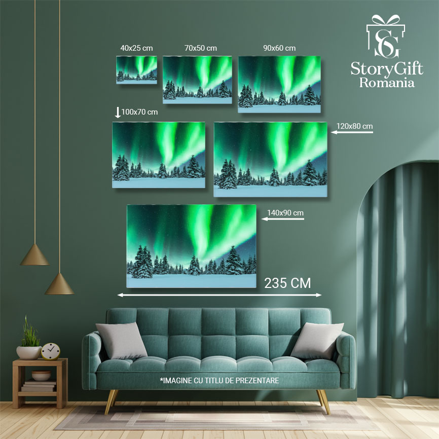 Tablou Canvas Luminile Nordului in Padurea de Iarna, Aurora Boreala, Peisaj Nordic, Munti Albastri 3361 40x25CM [4]