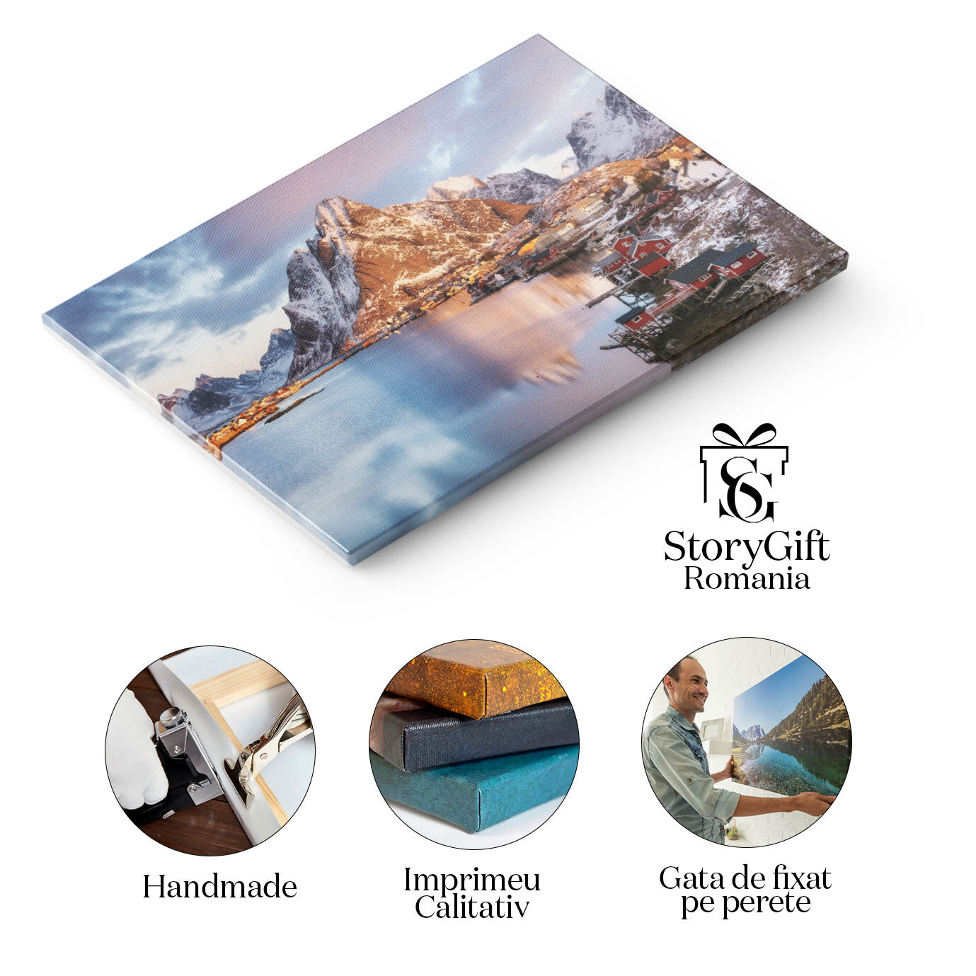 Tablou Canvas Case in Insulele Lofoten, Norvegia, Peisaj Nordic, Rorbu, Fjord, Maritim 3374 40x25CM [1]