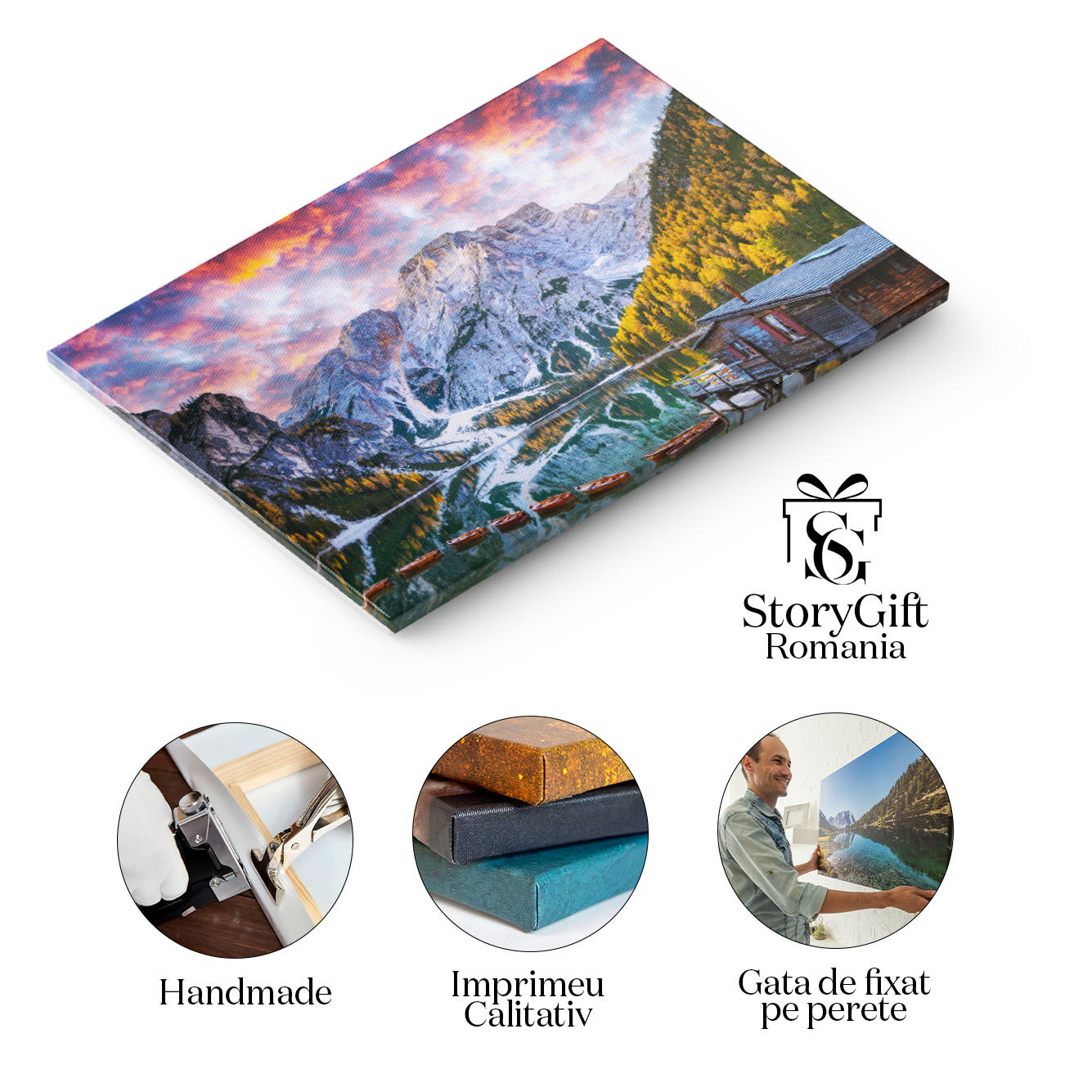 Tablou Canvas View Pictoresc cu Faimosul Lac Braies in Toamna Lago di Braies, Dolomites, Italia, Toamna, Peisaj 3548 40x25CM [1]