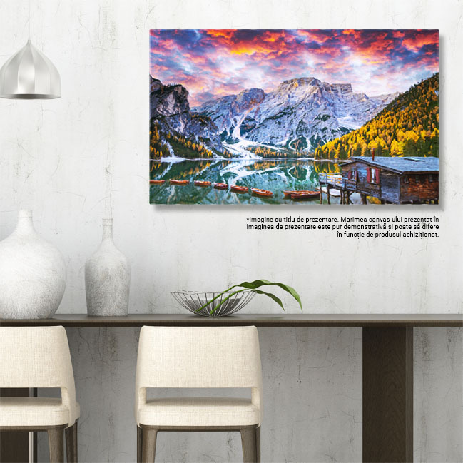 Tablou Canvas View Pictoresc cu Faimosul Lac Braies in Toamna Lago di Braies, Dolomites, Italia, Toamna, Peisaj 3548 40x25CM [2]