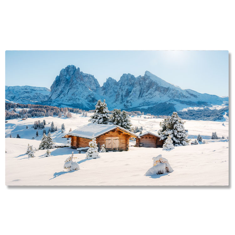 Peisaj - Tablou Canvas Peisaj Pictoresc cu Mica Casa de Lemn pe Munte Alpe di Siusi, Dolomites, Italia, Peisaj, Natura 3552 40x25CM