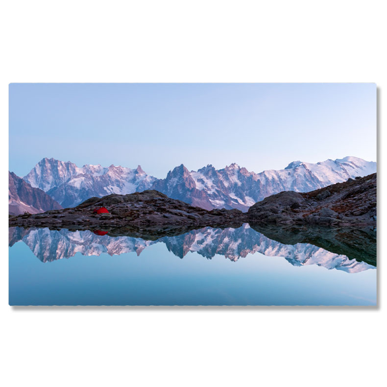 Apă & Natură - Tablou Canvas Peisaj Lac Blanc cu Cort Rosu, munte, natura, calatorie, peisaj, Franta, Alpi 3719 40x25CM