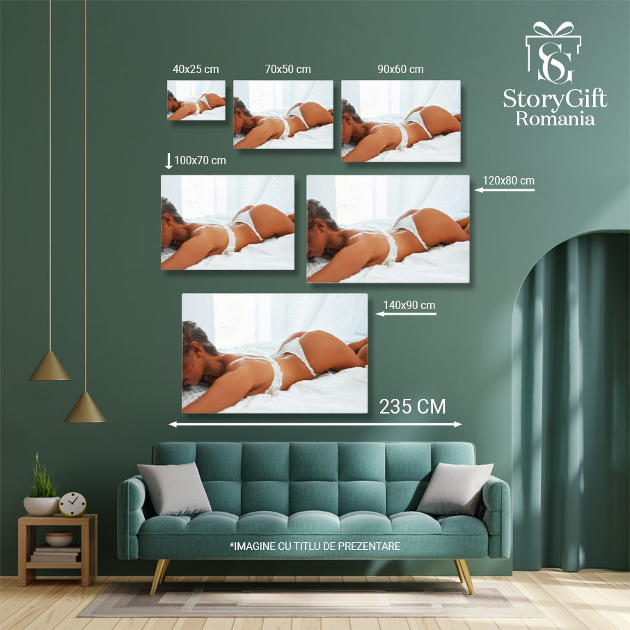 Tablou Canvas Cuplu Sexy in Dormitor, corp, perfect, femeie, sexy, nud, tanar, frumoasa, model, atragatoare, senzuala, erotica, subtire, gol, lenjerie. 4007 40x25CM [4]