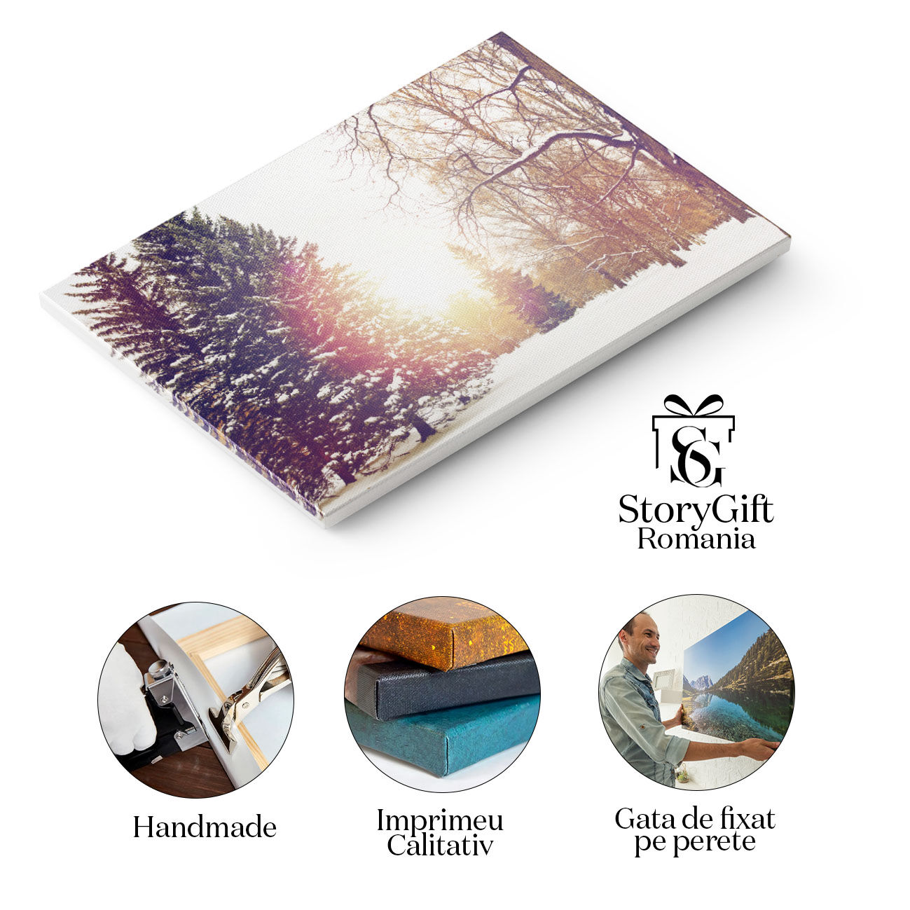 Tablou Canvas Padure de Iarna cu Brazi si Zapada, iarna, padure, natura, zapada, Craciun 5160 40x25CM [1]