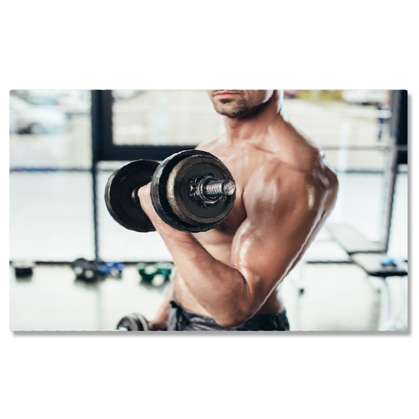 Sport - Tablou Canvas cu Antrenament cu Gantere - Determinare, Barbat, Sala de Sport 40x25CM