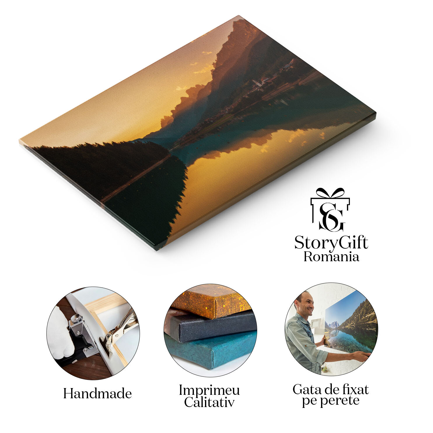 Tablou Canvas Peisaj Incantator in Dolomiti, Auronzo di Cadore Reflectari Linistite si O Priveliste de Vis in Lumina Apusului 40x25CM [1]