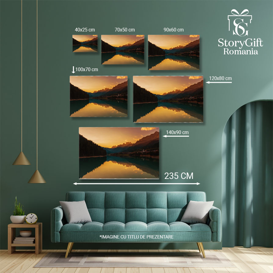 Tablou Canvas Peisaj Incantator in Dolomiti, Auronzo di Cadore Reflectari Linistite si O Priveliste de Vis in Lumina Apusului 40x25CM [4]